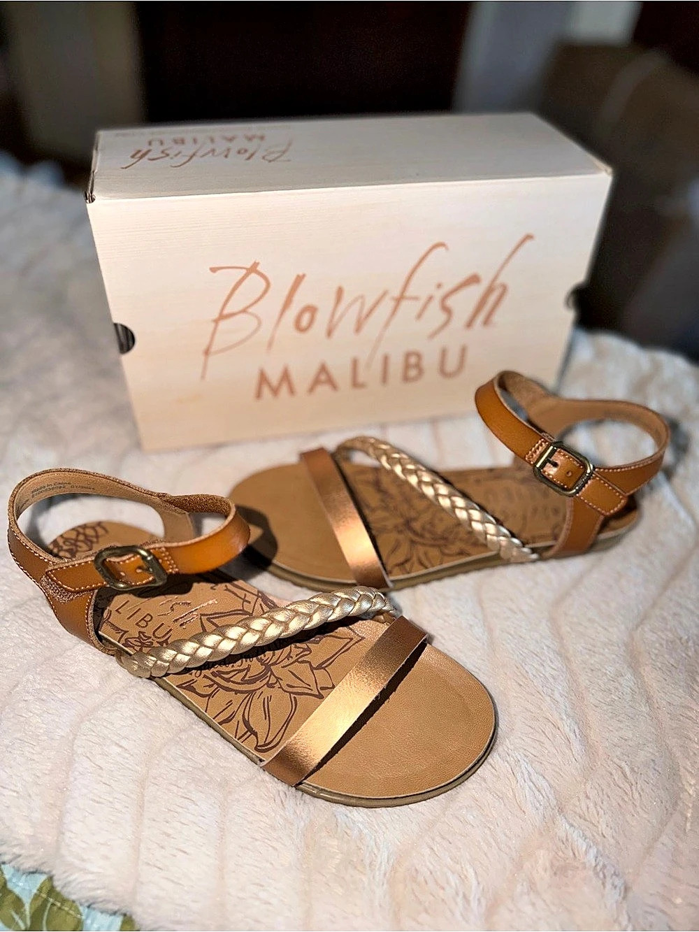 Blowfish Malibu Mylo-K Braided Strap Sandals Brown & Gold US 4 M